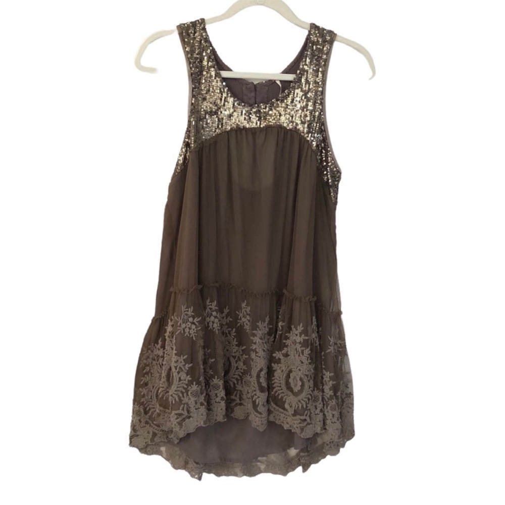 Free‎ People Dress Mirror Mirror FP mini tulle embroidered sequins - sheer XS S